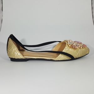 NR Rapisardi Gold Jeweled Diorsay Flat Sandal